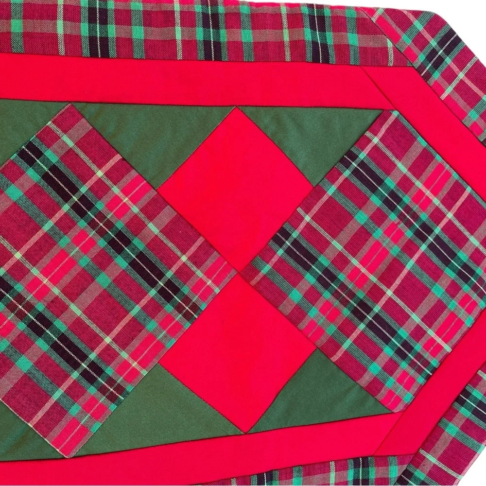 Quilted Holiday Christmas Table Runner Plaid Handmade 41
